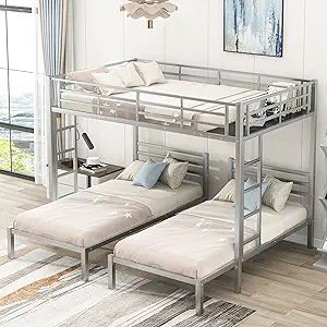 Triple Bunk Beds, Full Over Twin &amp; Twin Size Bunkbeds For 3, With Built-... - £585.78 GBP