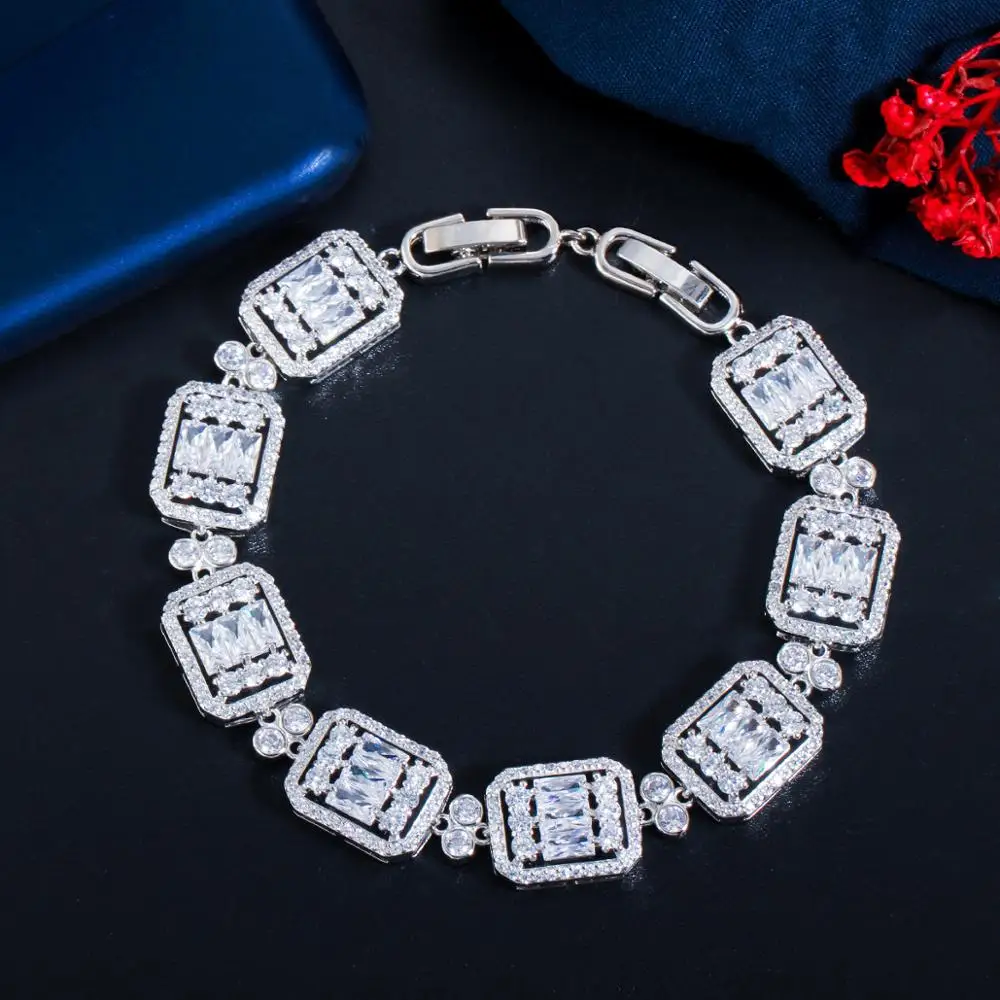 Elegant Shiny Cubic Zirconia Crystal Big Square Shape Link Chain Bracelets for W - £25.79 GBP