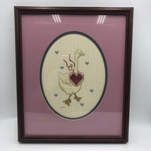 Vintage Needlepoint Framed Wall Art Duck Heart Love Animal Bird Décor - £39.55 GBP