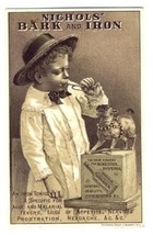 Nichols Bark &amp; Iron Tonic Ad Card Boy Dog &amp; Tin Horn 1890&#39;s - £19.84 GBP