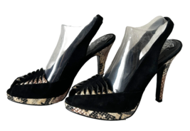 BCBG Cinthya Black Suede Snake Print Peep Toe Slingback Platform Heel-Womens 10B - £22.65 GBP