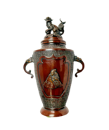 Antique Oriental Trophy Vase Foo-dog Finial Lid Mixed Metal Bronze Bird ... - £77.07 GBP