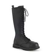 DEMONIA RIOT-20 Men Black Faux Leather Biker Combat Steel Toe Lace Up Kn... - $2,260.86 MXN