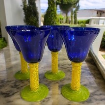4 Stunning Artistic Murano Blown Mottled Multicolor Chalice Drink Glasse... - $121.04