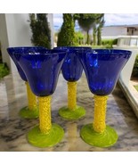 4 Stunning Artistic Murano Blown Mottled Multicolor Chalice Drink Glasse... - $165.88 CAD