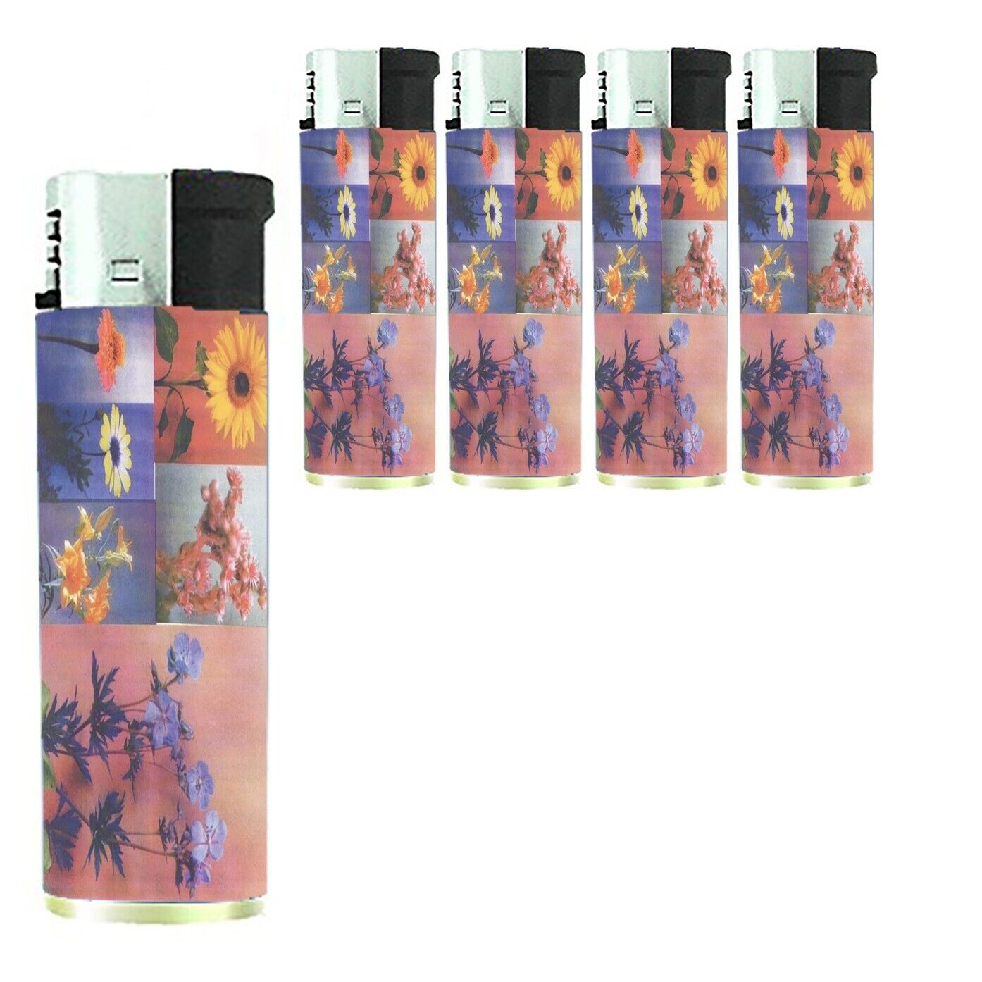 Flower Collage 90's Inspired Lighters Set of 5 Electronic Refillable Butane