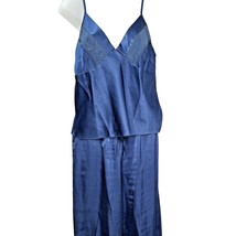 Secret Treasures Oily Satin Pajamas Cami Pants 2 Pieces Sz M Blue Lace V... - £13.25 GBP