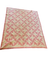 Antique 1920s Handmade Pink White Drunkard&#39;s Path Quilted Coverlet 52x67.5&quot; - $451.49 CAD