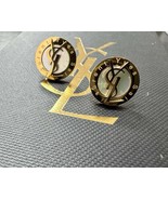 Yves Saint Laurent YSL Minimalist Logo Mother Pearl Gold Tone Stud Earrings - €159,11 EUR