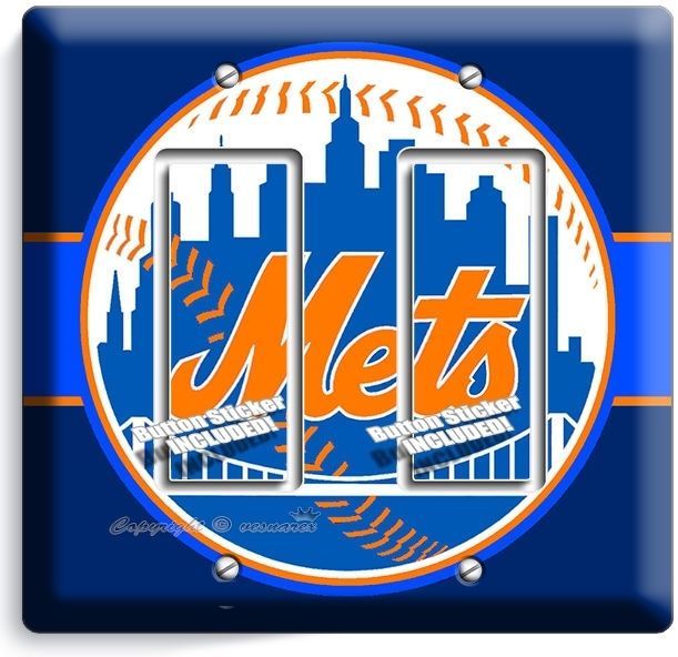 NEW YORK METS BASEBALL TEAM DOUBLE GFCI LIGHT SWITCH WALL PLATE COVER BOYS ROOM