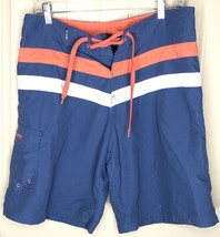 RS Surf Swim Trunks Navy Blue Orange and White Stripe Mens Size 32 - £7.65 GBP