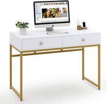 White And Gold Tribesigns Computer Desk, Modern Simple 47 Inch Home Office Desk, - £166.21 GBP