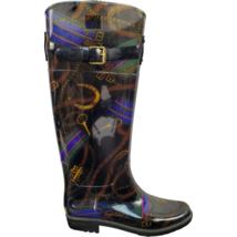 Lauren Ralph Lauren Rossalyn II Bo Rai Rain Boots Black Multi Geo Print Womens 7 - £25.43 GBP