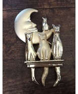 AJC Brooch Pin Cat Tails Figural Gold Tone Crescent Moon  4 Cats 80’s Vtg. - $10.83 CAD