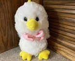 Hug Fun 8” White Chick With Pink Polkadot Bow Very Soft Plush Furry Duck - $13.29