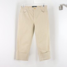 NYDJ Women&#39;s 4P Petite Tan Khaki Denim Real Curves Cuffed Capri Pants - $14.00