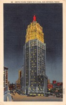 San Antonio Texas Smith Young Tower Building At Night Postcard c1937 - £3.88 GBP