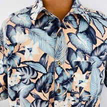 Roundtree Yorke L Aloha Hawaiian Floral Leaves Blue Pink Shirt Coco Buttons - £31.84 GBP