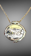 Vintage Signed Avon Necklace Pendant Country Christmas 1982 Horse Sleigh Etched - £8.78 GBP