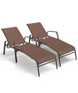  2 Pieces Patio Folding Chaise Lounge Chair Set with Adjustable Back-Bro... - £206.77 GBP