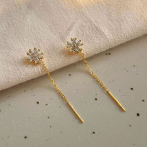 18k Gold Simulated Diamond Flowers Tassels Dangle Bar Drop Wedding Earring Gift - £30.89 GBP