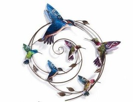 Hummingbird Round Wall Plaque Spiral Design Metal 27" Long Garden Home