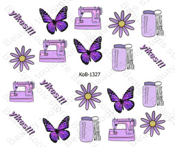 Nail Art Water Transfer Stickers yikes flower butterfly sewing machine KoB-1327 - £2.35 GBP