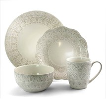 Elama White Lace 16 Piece Luxurious Stoneware Dinnerware with Complete S... - £70.75 GBP