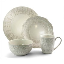 Elama White Lace 16 Piece Luxurious Stoneware Dinnerware with Complete S... - £71.06 GBP