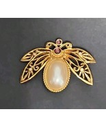 Avon Brooch Pin Butterfly Moth Faux Pearl Gold Tone - £14.86 GBP