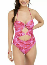 Hula Honey Juniors&#39; Tie-Dye Printed Cut-Out One-Piece Dark Pink Size L Large - £31.46 GBP