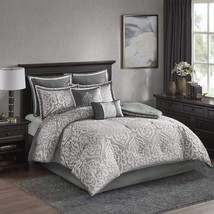 Odette Cozy Comforter Set By Madison Park, Jacquard Damask, Silver 8 Pc.. - $145.97