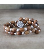 Beautiful Olive Wood Beads Bracelet With Silver Color Smaller Beads and ... - £27.69 GBP