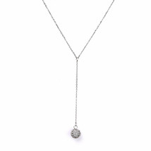 Silver Tone Y Style Necklace with Dangling Crystal Ball Pendant - £35.23 GBP