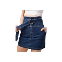 HONEY PUNCH Size Medium High Waist Belted Denim Skirt O-Ring Denim Dark ... - £13.42 GBP