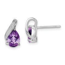 Silver Rhodium Plated Diamond and Amethyst Post Earrings QE9939AM - $1,676.62 MXN