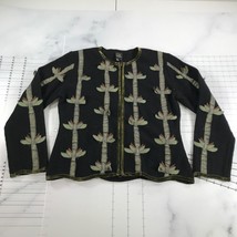 Covelo Clothing Sweater Womens L Black Green Water Lily Dragonfly All Over Print - $89.90