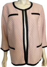 Joan Rivers Pink with Black Faux Leather Trim Quilted Lined 3/4 SL Jacke... - £27.93 GBP