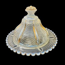 Northwood Drapery Clear Opalescent Covered Butter Dish Gold Gilded Signed Glass - £99.93 GBP