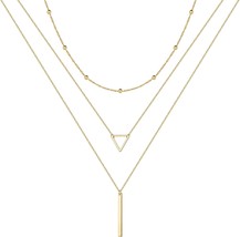 Gold Layered Necklaces for Women 14K Gold Plated Handmade Multilayer Bar... - $37.39