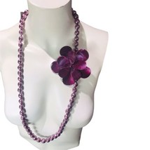 purple faux Pearl  indivudial knotted Removable Flower Brooch 34” Long Necklace - £35.38 GBP