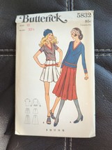 Misses VNeck Top Side Pleated Skirt Size 10 Butterick 5832 Sewing Pattern VTG UC - £22.40 GBP