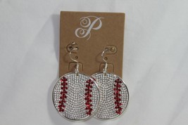 Plunder Earrings (New) Blake Crowe -SILVER Baseballs 2.25&quot; Drp 1.5&quot; Ro (PPE1823) - £18.82 GBP
