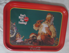 Coca Cola small flat Metal Can't Beat the Feeling Tray 1989 part of rim is faded - $12.62