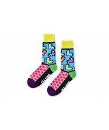 Romero Britto Crew Socks Woman&#39;s Woven Fits Size 6-10 Hearts and Dots #3... - €14,71 EUR