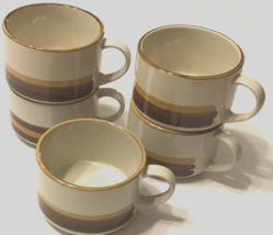 $35 Casualstone Lot 5 Korea Vintage 70s Ceramic Brown Striped Coffee Mug... - £21.64 GBP