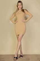 Light Taupe Ribbed Front Cut Out Long Sleeve Bodycon Mini Dress - $12.00