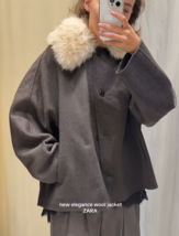 ZARA BNWT 2025. ECRU BROWN WOOL JACKET COAT FAUX FUR COLLAR REMOVABLE. 7... - $3,280.92 MXN