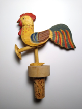 Mechanical Rooster Hen Kicks Foot Bottle Stopper Carved Wooden Barware Cork Anri - $49.50