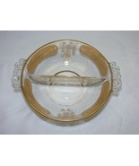 Vintage Glass Divided Bowl Gold Scrolling Filigree Inside Rim Double Han... - $37.34